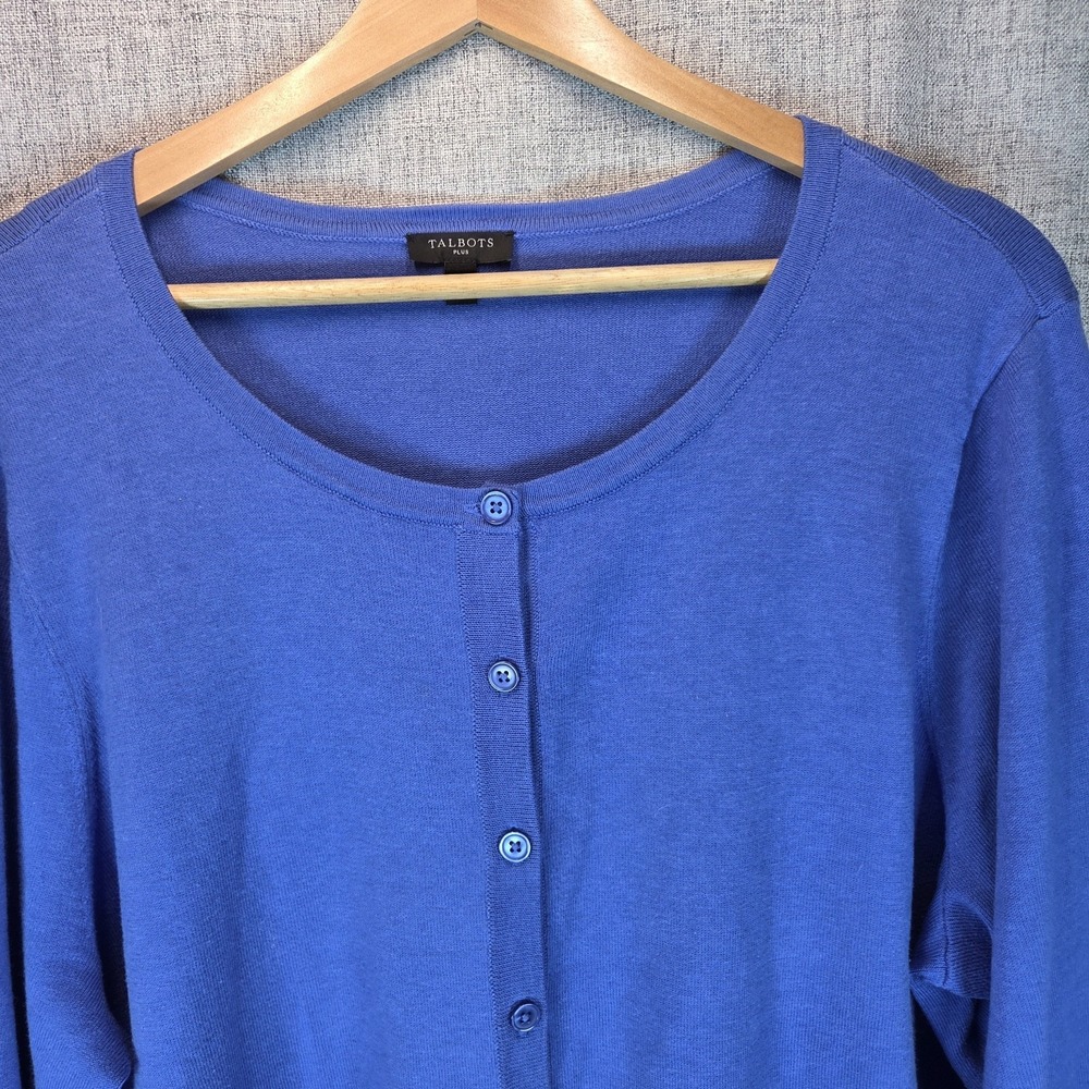 Talbots Women's Blue Knit Button Front Cardigan Cotton Blend 2X Sweater - Picture 3 of 6